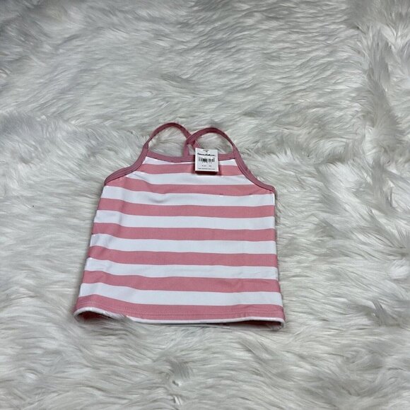 NEW HANNA ANDERSSON 100 Girl's Size 4 Striped Swim Top Pink White - Picture 1 of 6